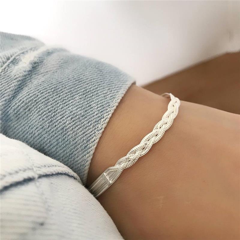 PULSEIRA PRATA 925 TRÊS FIOS LAMINADA TRANÇA