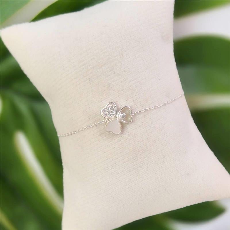 PULSEIRA PRATA 925 TREVO COM ZIRCÔNIA E MADREPÉROLA