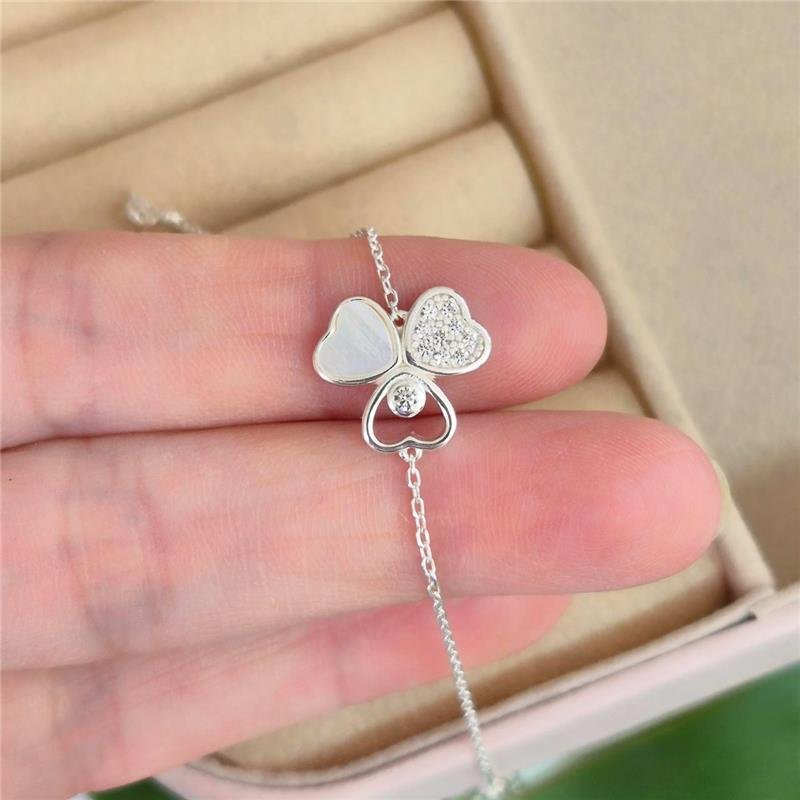 PULSEIRA PRATA 925 TREVO COM ZIRCÔNIA E MADREPÉROLA