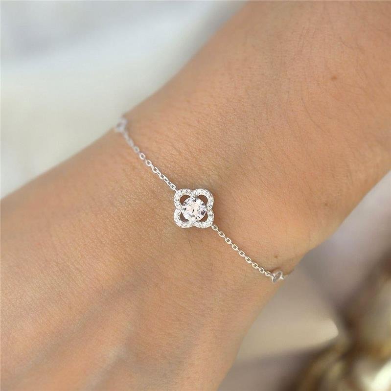 PULSEIRA PRATA 925 TREVO PONTO LUZ ZIRCÔNIA