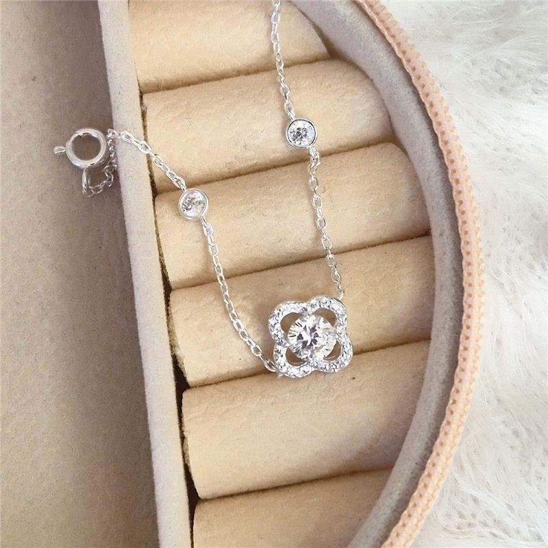 PULSEIRA PRATA 925 TREVO PONTO LUZ ZIRCÔNIA