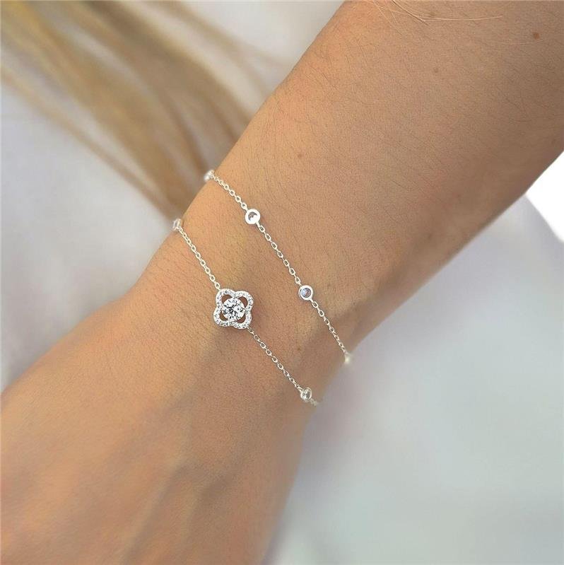 PULSEIRA PRATA 925 TREVO PONTO LUZ ZIRCÔNIA