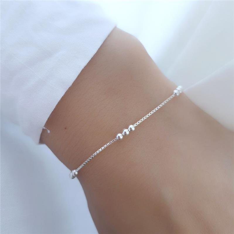 PULSEIRA PRATA 925 VENEZIANA 3 BOLINHAS
