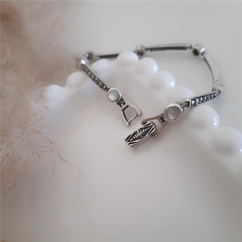 PULSEIRA PRATA 927 LUXO CÍRCULOS BARRAS PEDRA NATURAL