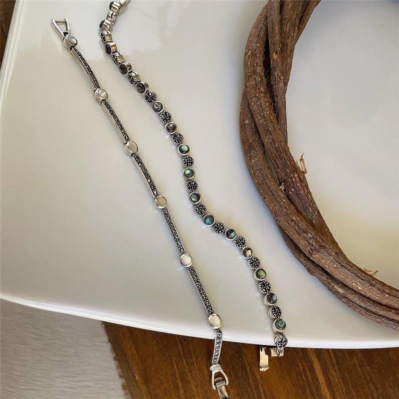 PULSEIRA PRATA 927 LUXO CÍRCULOS BARRAS PEDRA NATURAL