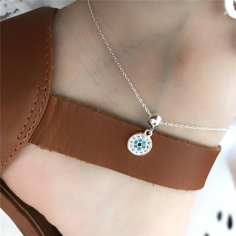 TORNOZELEIRA PRATA 925 CÍRCULO DE OLHO GREGO