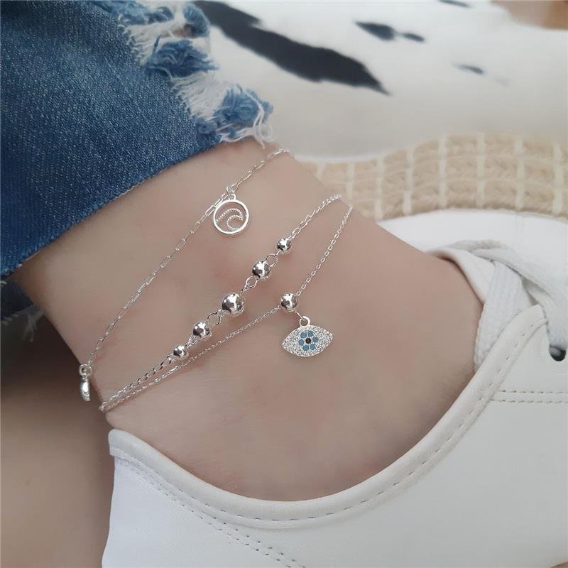 TORNOZELEIRA PRATA 925 COM BOLINHAS