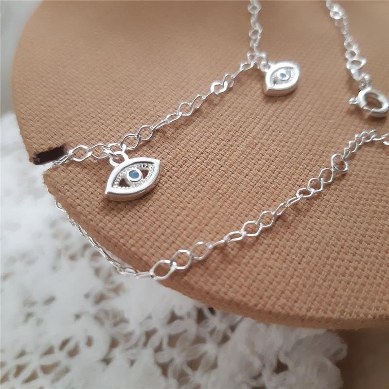 TORNOZELEIRA PRATA 925 COM OLHO GREGO PENDURADO