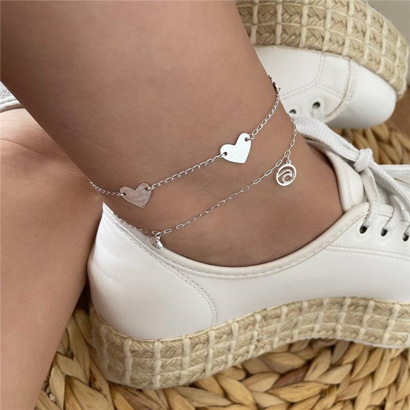 TORNOZELEIRA PRATA 925 CONCHA, ONDA E CAUDA