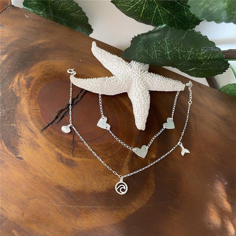 TORNOZELEIRA PRATA 925 CONCHA, ONDA E CAUDA