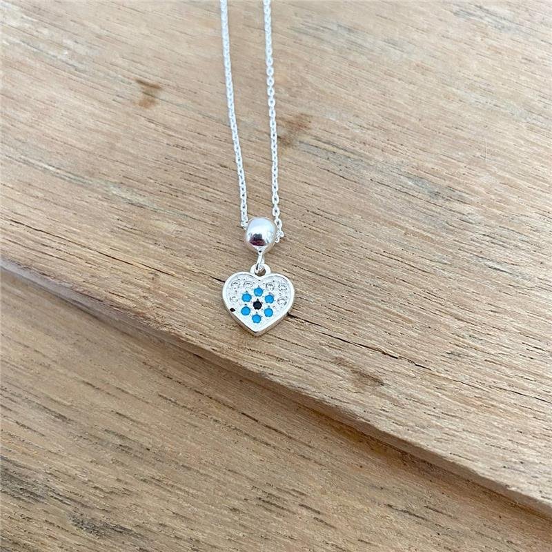 TORNOZELEIRA PRATA 925 CORAÇÃO DE OLHO GREGO