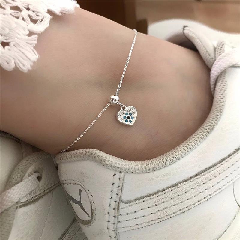 TORNOZELEIRA PRATA 925 CORAÇÃO DE OLHO GREGO