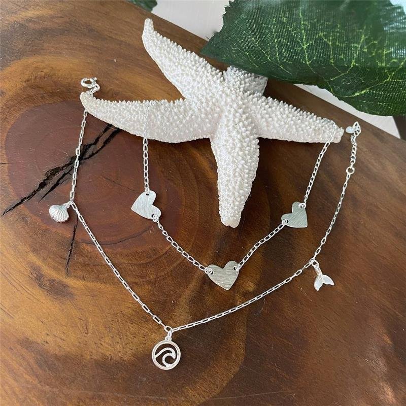 TORNOZELEIRA PRATA 925 CORAÇÕES LISOS CHAPINHA