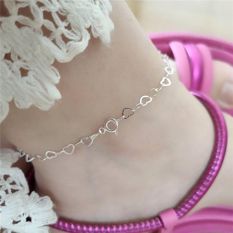 TORNOZELEIRA PRATA 925 ELOS CORAÇÃO