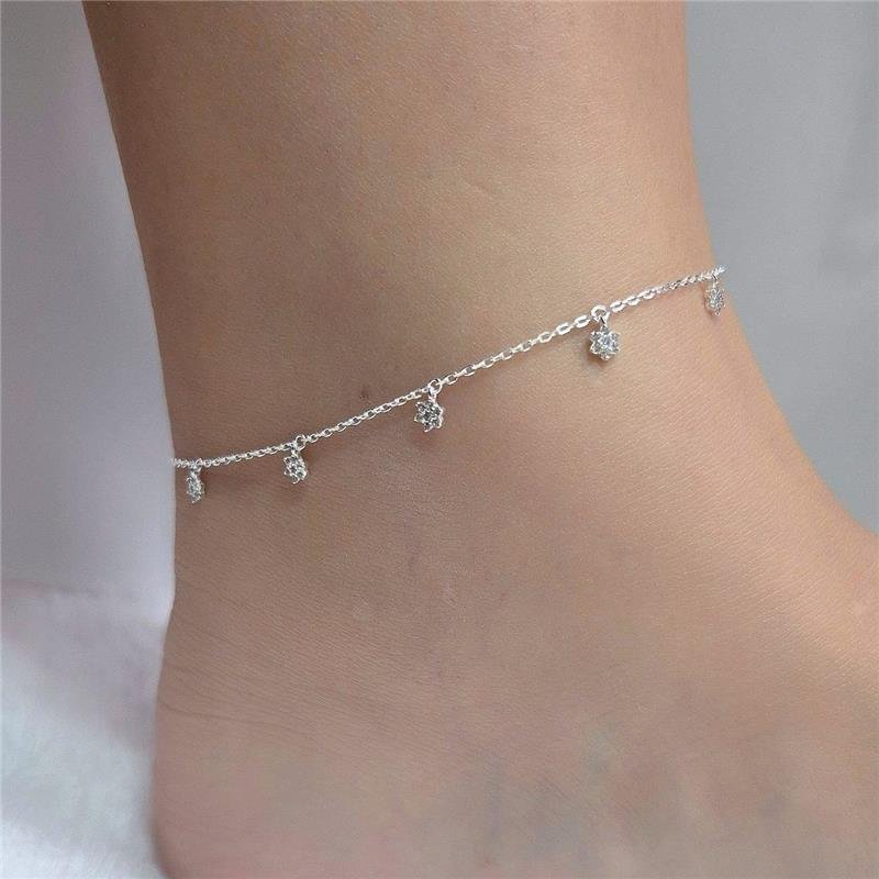 TORNOZELEIRA PRATA 925 FLORES ZIRCÔNIA