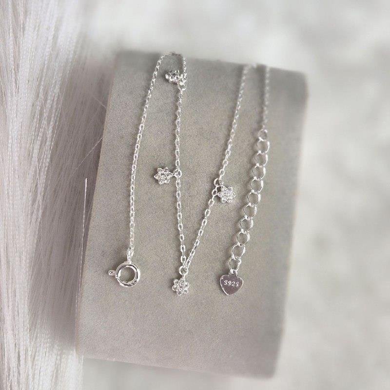 TORNOZELEIRA PRATA 925 FLORES ZIRCÔNIA