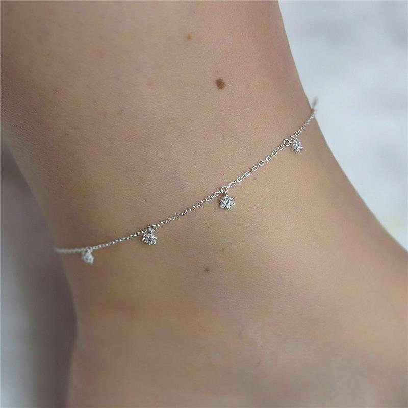 TORNOZELEIRA PRATA 925 FLORES ZIRCÔNIA