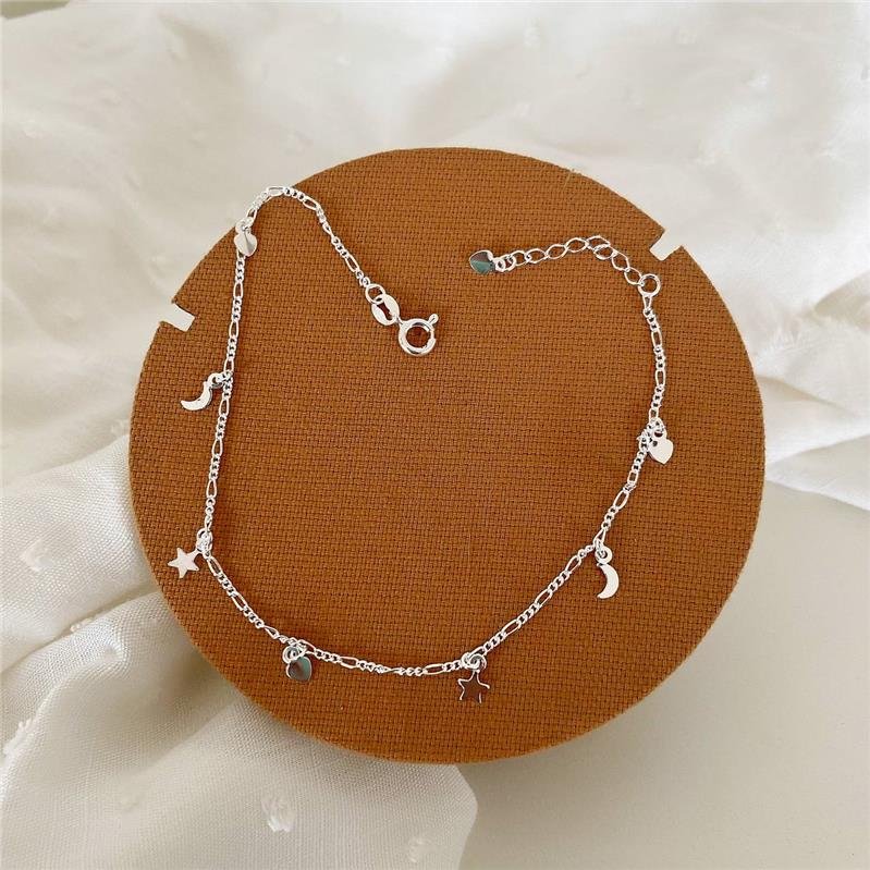 TORNOZELEIRA PRATA 925 LUA ESTRELA CORAÇÃO