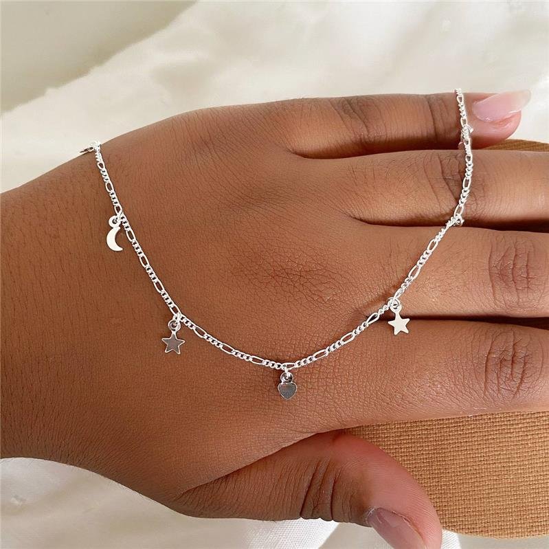 TORNOZELEIRA PRATA 925 LUA ESTRELA CORAÇÃO