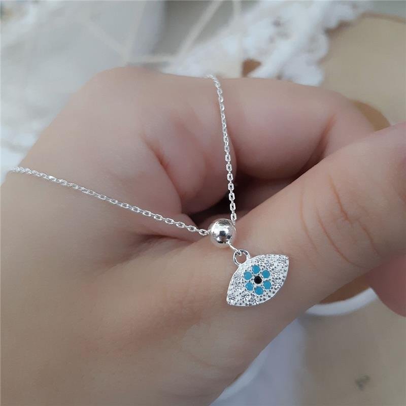 TORNOZELEIRA PRATA 925 OLHO GREGO CRAVEJADO