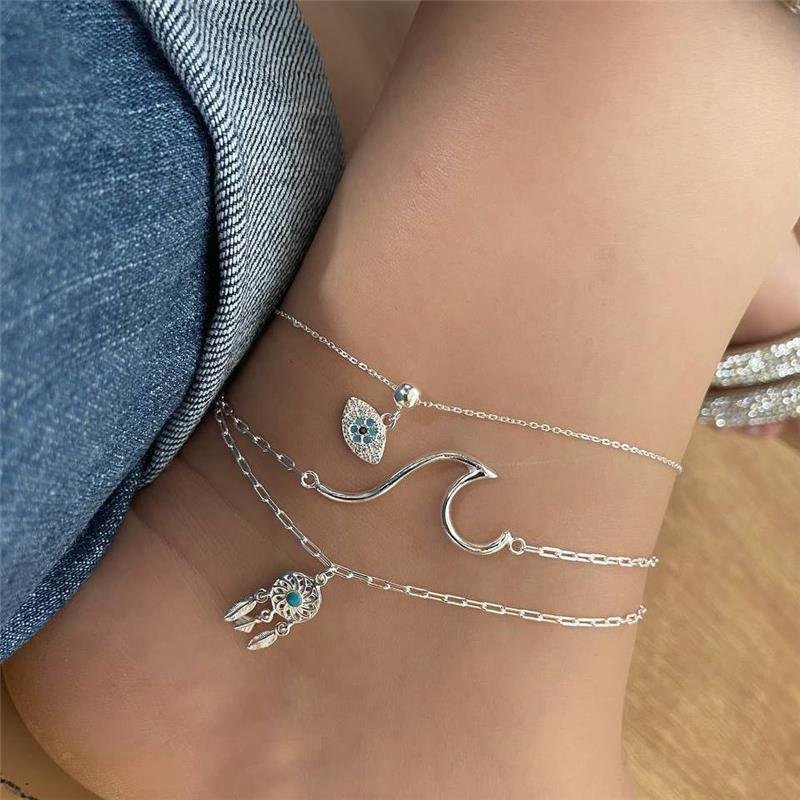 TORNOZELEIRA PRATA 925 OLHO GREGO CRAVEJADO