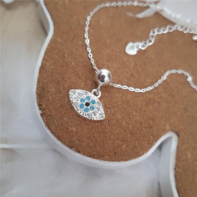 TORNOZELEIRA PRATA 925 OLHO GREGO CRAVEJADO