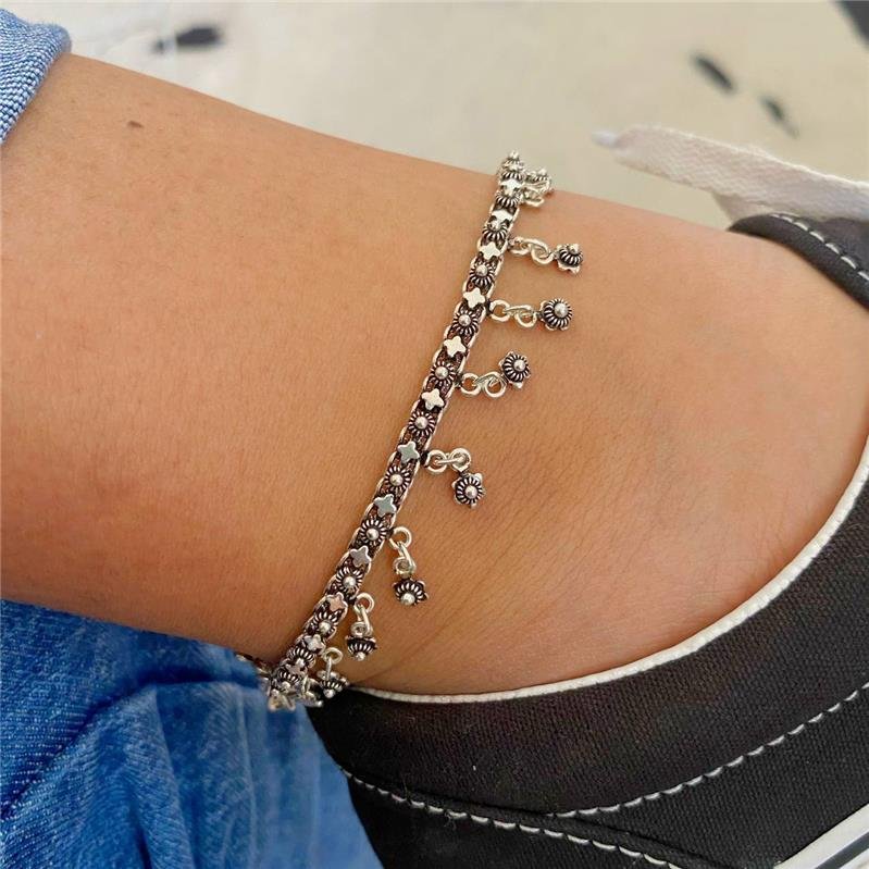 TORNOZELEIRA PRATA 925 PEKUN FLORES PENDURADAS