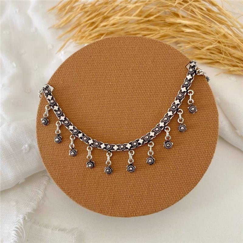 TORNOZELEIRA PRATA 925 PEKUN FLORES PENDURADAS