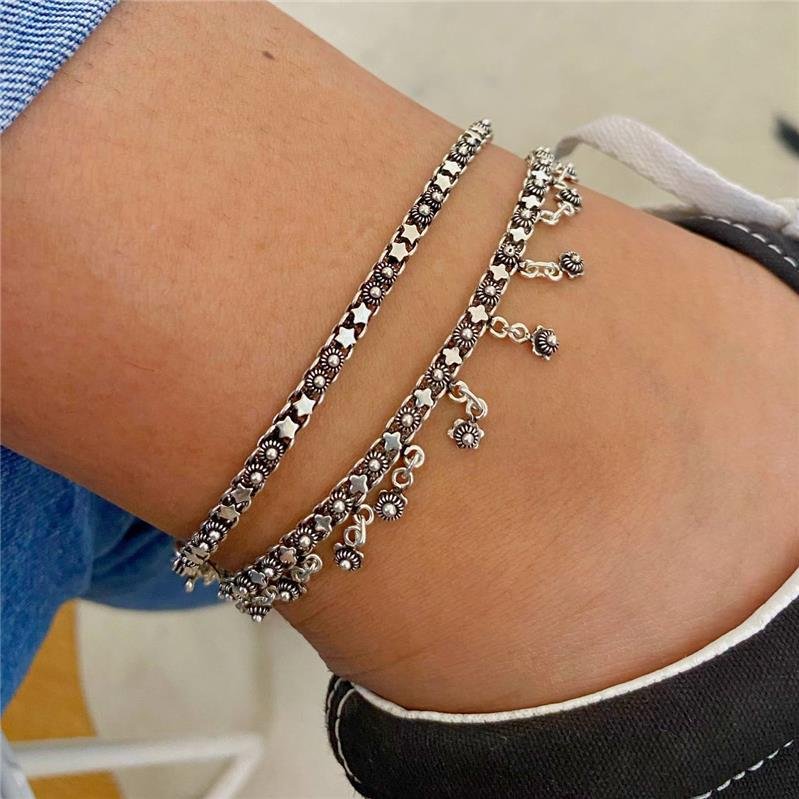 TORNOZELEIRA PRATA 925 PEKUN FLORES PENDURADAS