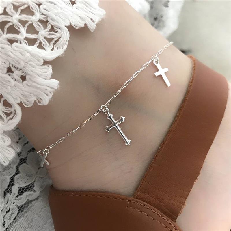 TORNOZELEIRA PRATA 925 TRÊS CRUZES