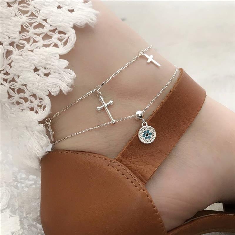 TORNOZELEIRA PRATA 925 TRÊS CRUZES