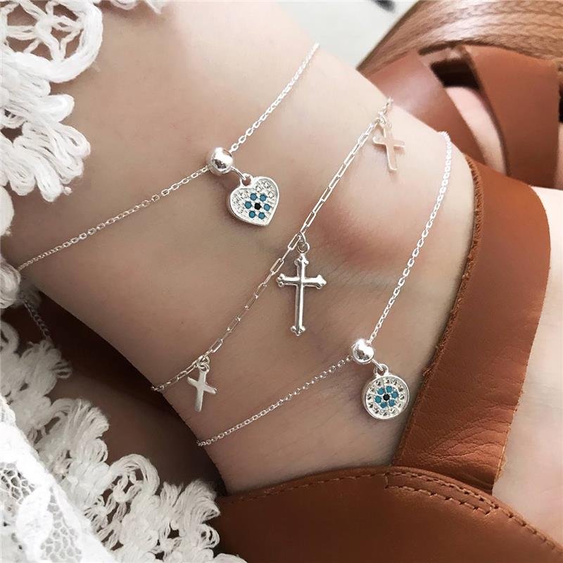 TORNOZELEIRA PRATA 925 TRÊS CRUZES