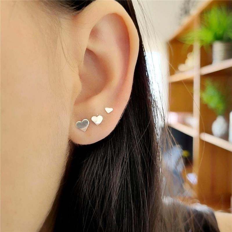 TRIO BRINCO PRATA 925 CORAÇÕES LISOS