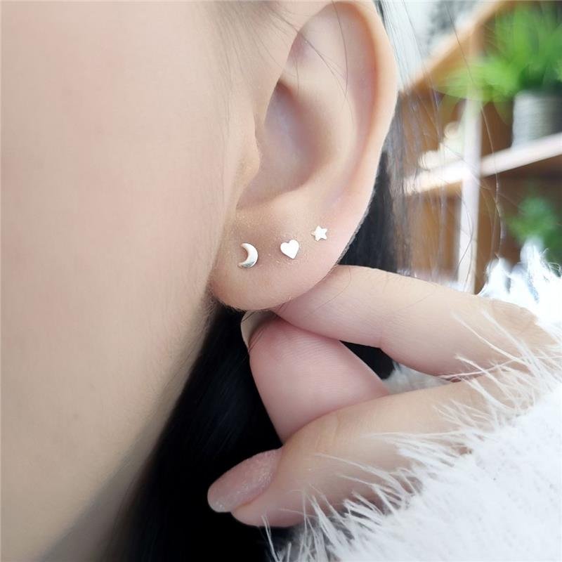 TRIO BRINCO PRATA 925 LUA CORAÇÃO ESTRELA