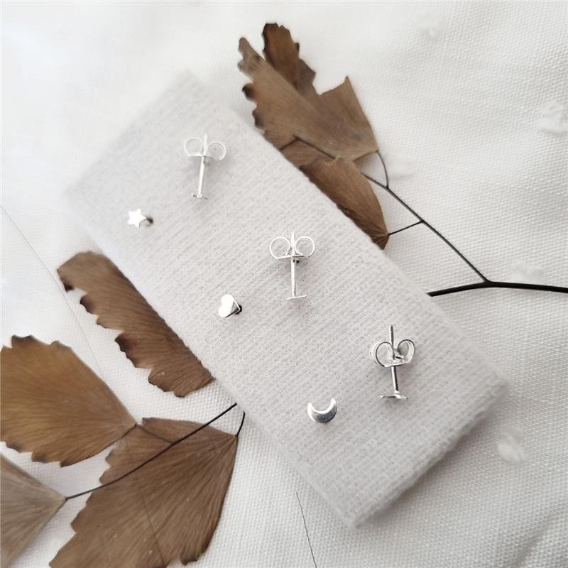 TRIO BRINCO PRATA 925 LUA CORAÇÃO ESTRELA