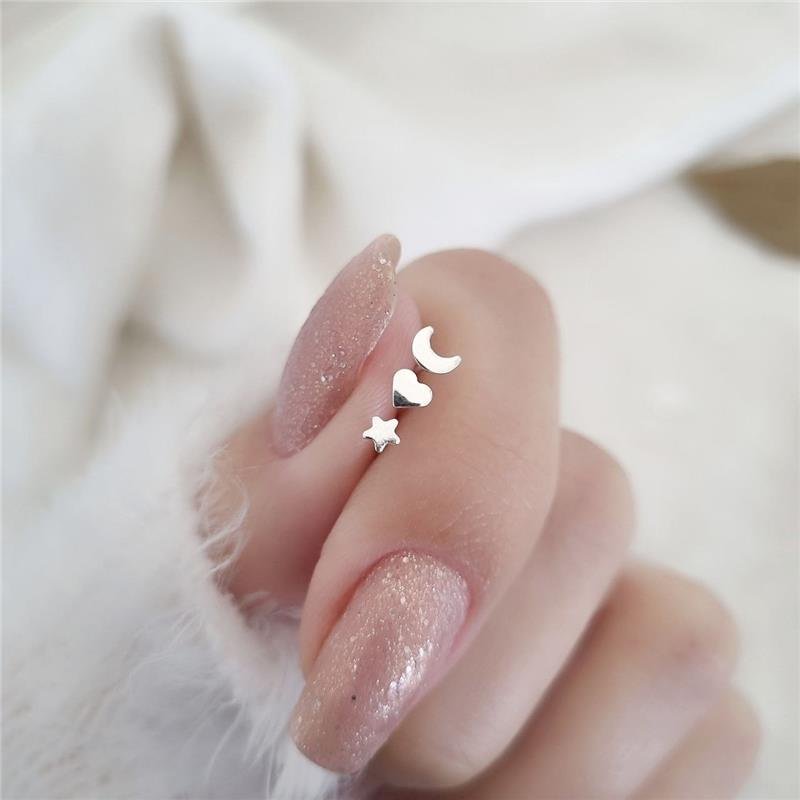 TRIO BRINCO PRATA 925 LUA CORAÇÃO ESTRELA