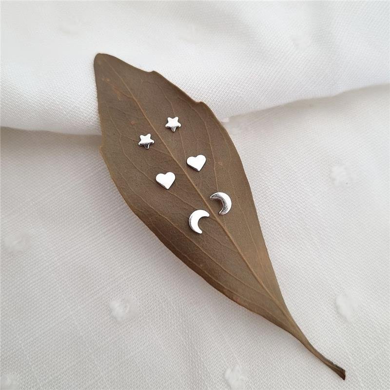 TRIO BRINCO PRATA 925 LUA CORAÇÃO ESTRELA