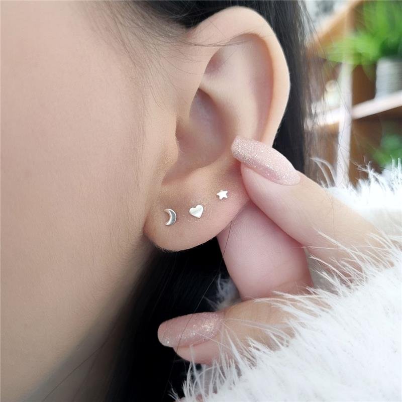 TRIO BRINCO PRATA 925 LUA CORAÇÃO ESTRELA