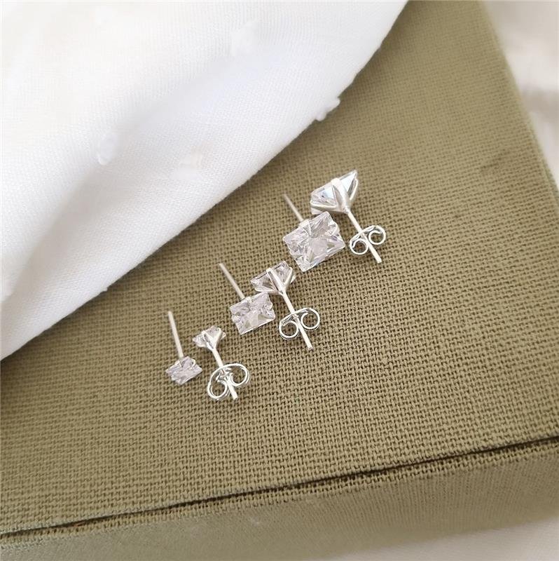 TRIO BRINCO PRATA 925 PONTO LUZ QUADRADO