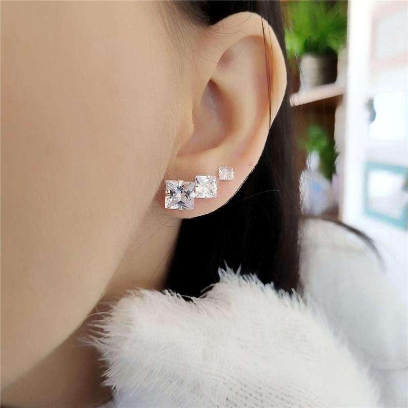 TRIO BRINCO PRATA 925 PONTO LUZ QUADRADO