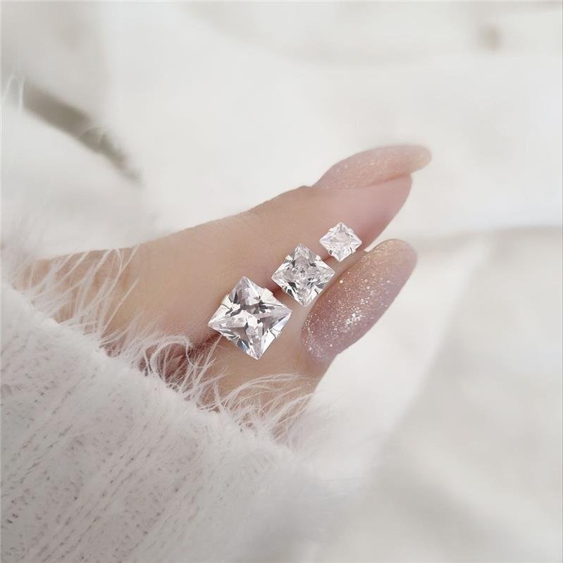 TRIO BRINCO PRATA 925 PONTO LUZ QUADRADO