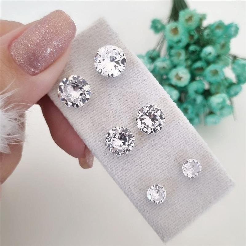 TRIO BRINCO PRATA 925 PONTO LUZ REDONDO 10-9-6 MM