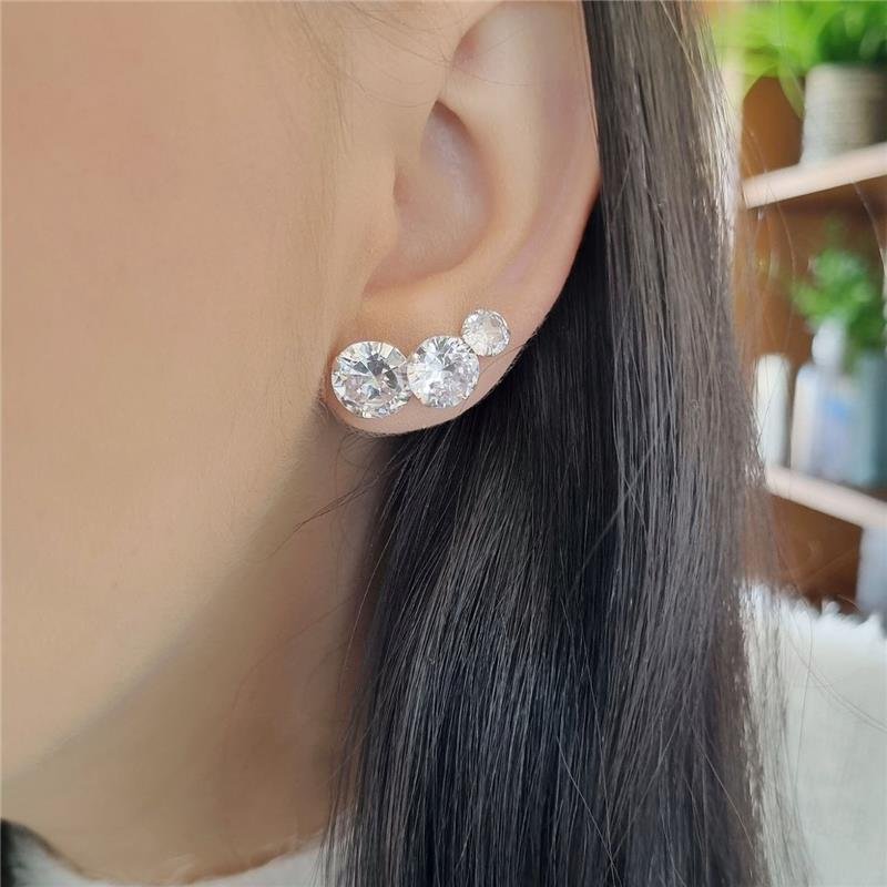 TRIO BRINCO PRATA 925 PONTO LUZ REDONDO 10-9-6 MM