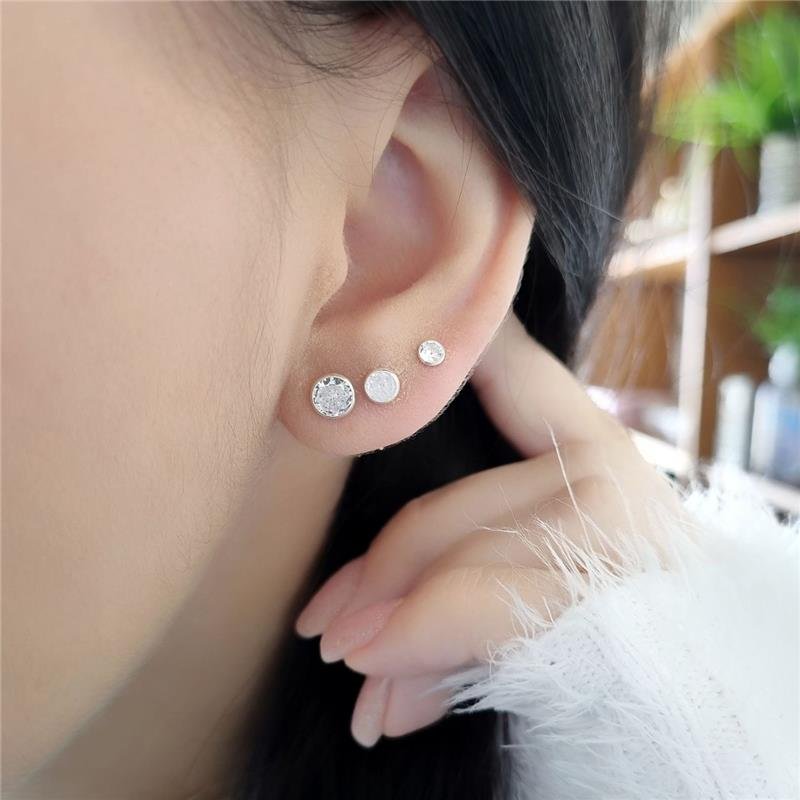 TRIO BRINCO PRATA 925 PONTO LUZ REDONDO CRAVAÇÃO INGLESA