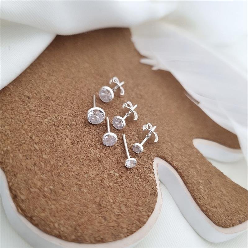 TRIO BRINCO PRATA 925 PONTO LUZ REDONDO CRAVAÇÃO INGLESA