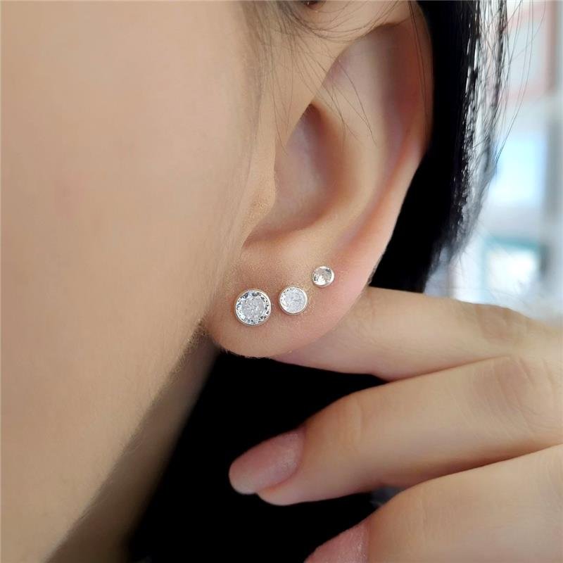 TRIO BRINCO PRATA 925 PONTO LUZ REDONDO CRAVAÇÃO INGLESA